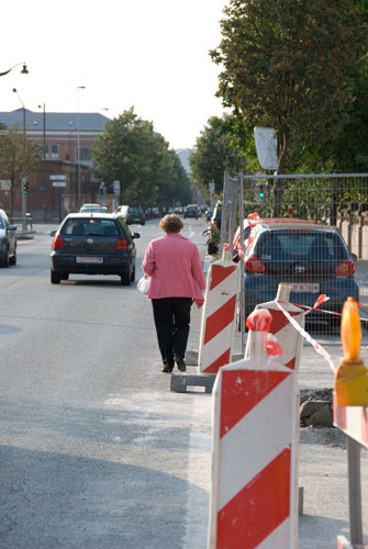Walking in the Street because of Works on Sidewalk