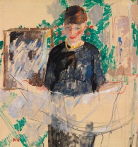 Vrouw in zwart die een krant leest (1912)